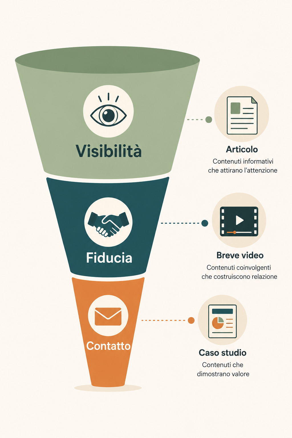 Infografica dell'imbuto di LinkedIn per il B2B: dalla visibilità alla fiducia fino al contatto commerciale